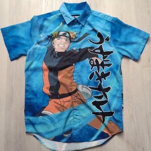 Hot Topic Naruto Shirt Mens Small Blue All Over Print Anime Graphic Shippuden